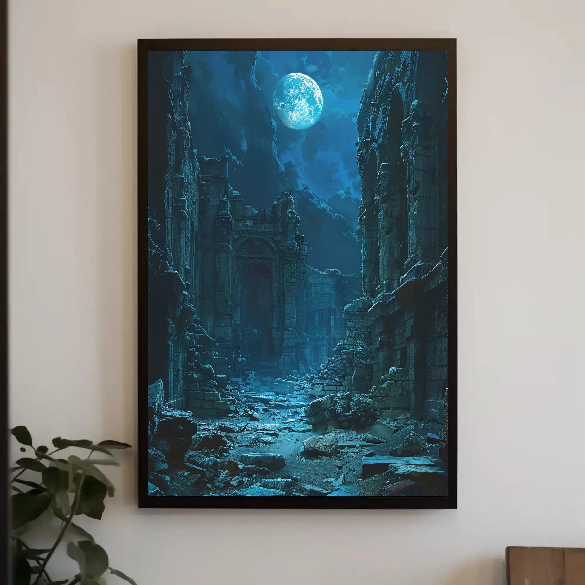 Mystical Moonlit Ruins Artistic, Atmospheric Poster PosterGoat