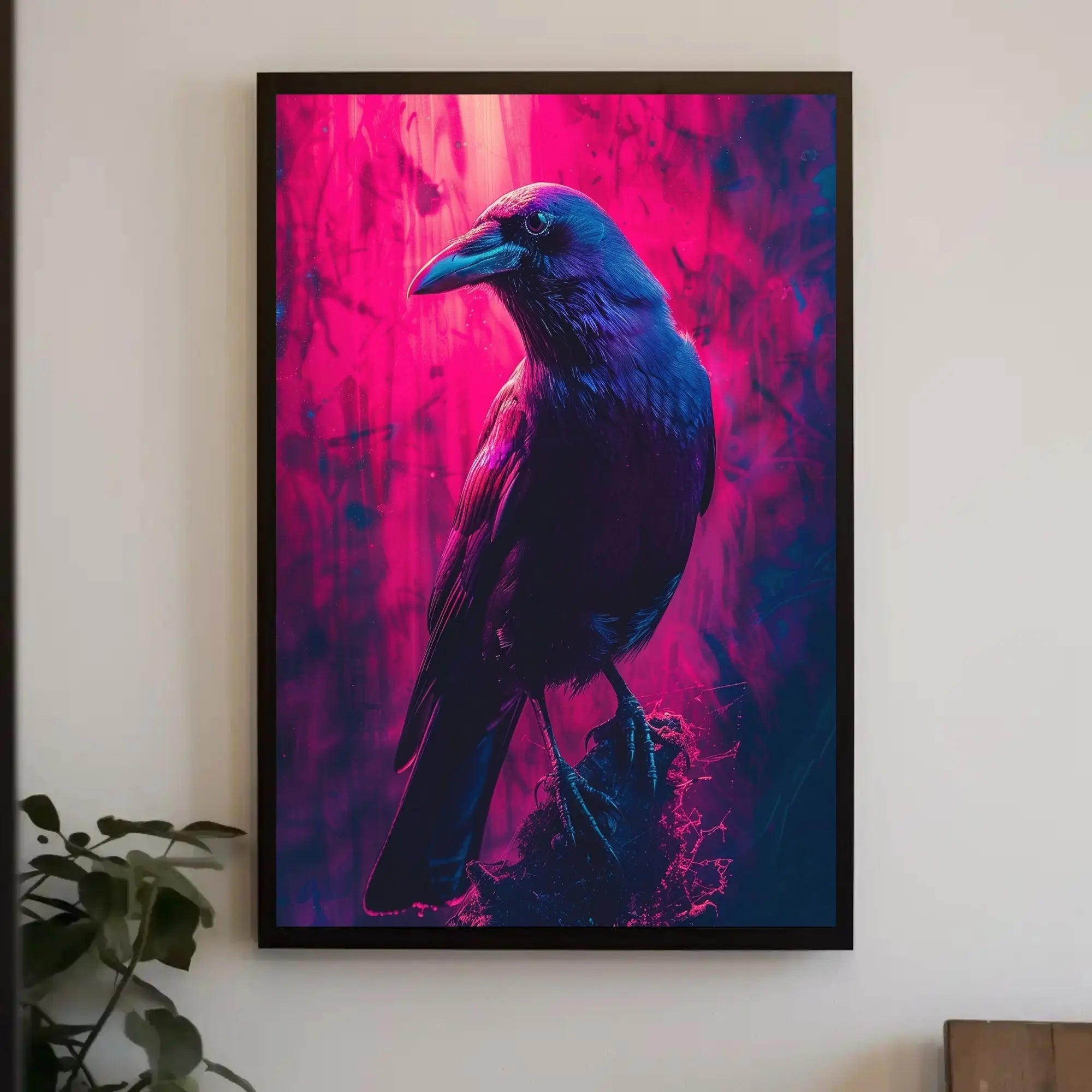 Mystical Neon Crow Animal Art Poster PosterGoat