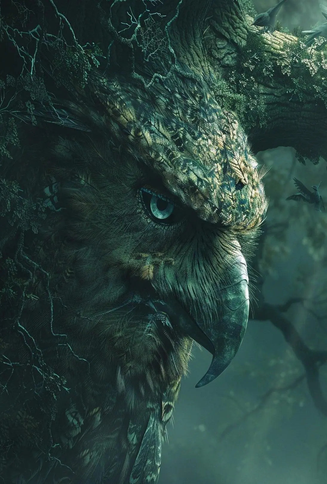 Mystical Owl Forest Scene: Artistic Animal Poster PosterGoat