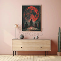 Mystical Red Moon Ritual Futuristic Sci-Fi Poster PosterGoat