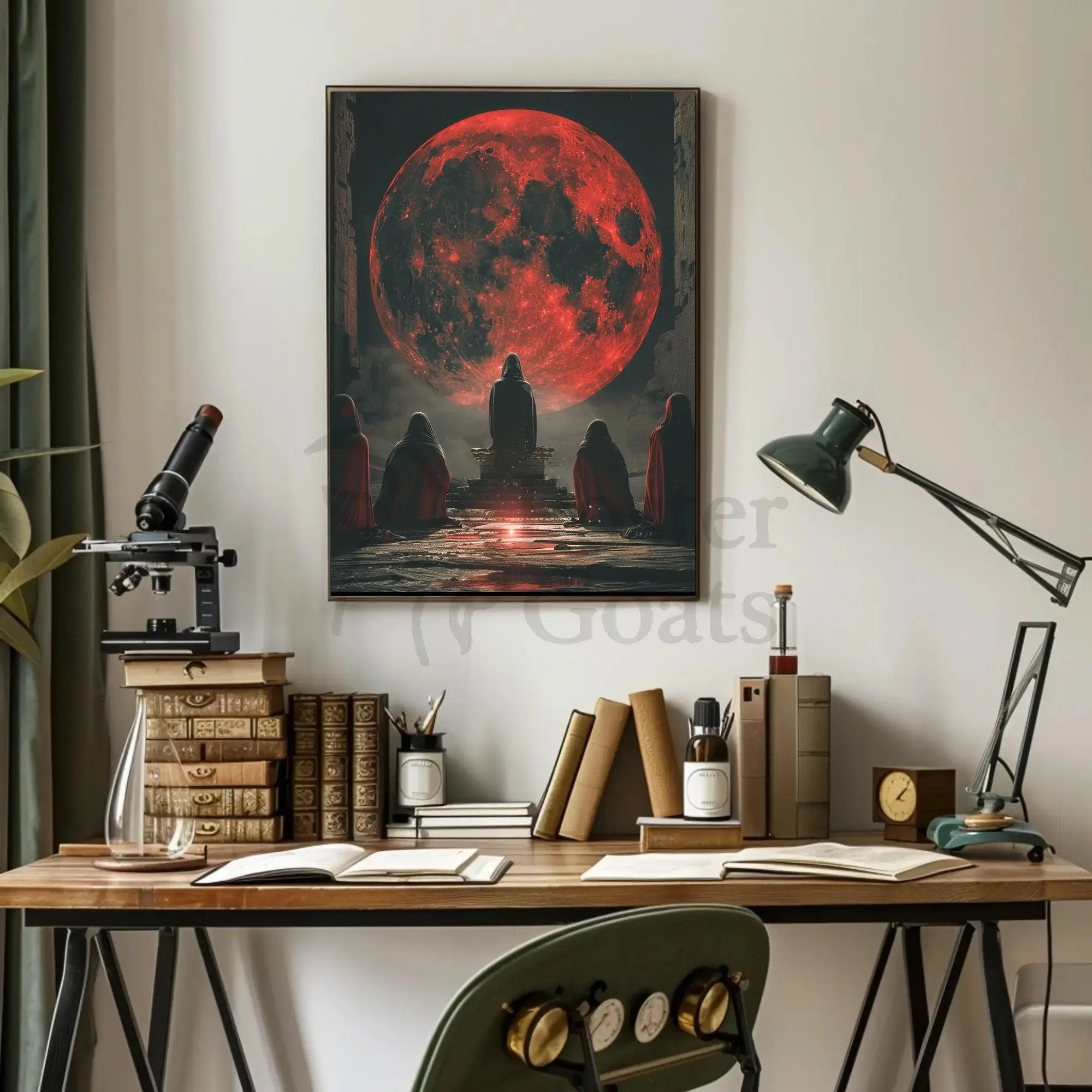 Mystical Red Moon Ritual Futuristic Sci-Fi Poster PosterGoat
