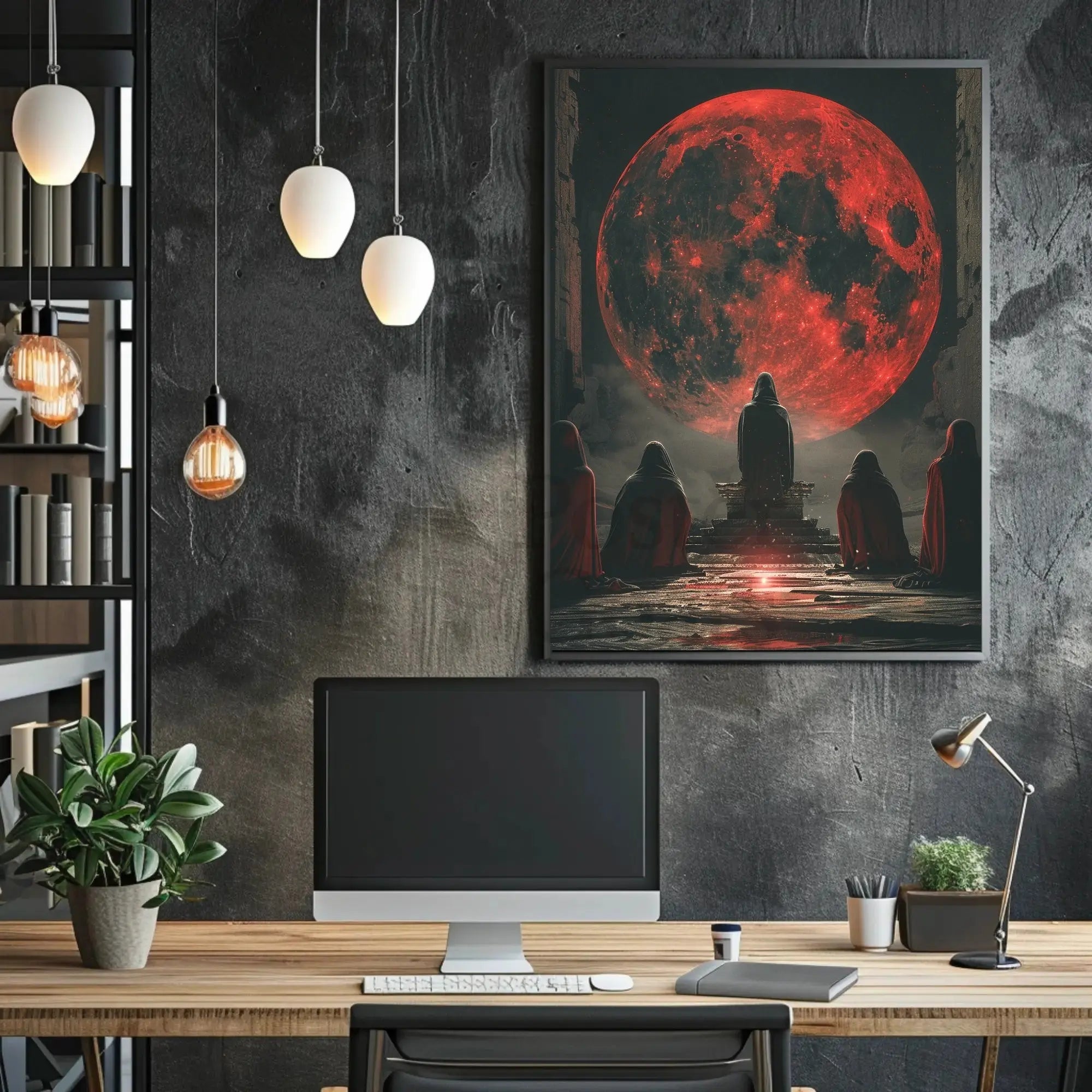 Mystical Red Moon Ritual Futuristic Sci-Fi Poster PosterGoat