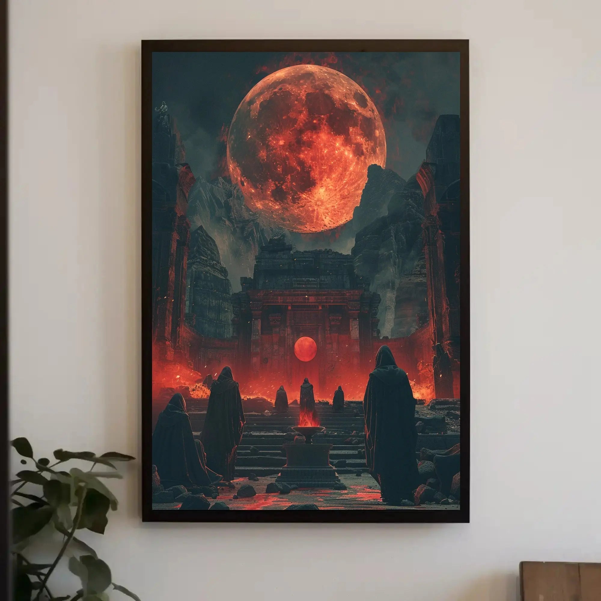 Mystical Ritual Under Fiery Moon Fantasy Poster PosterGoat