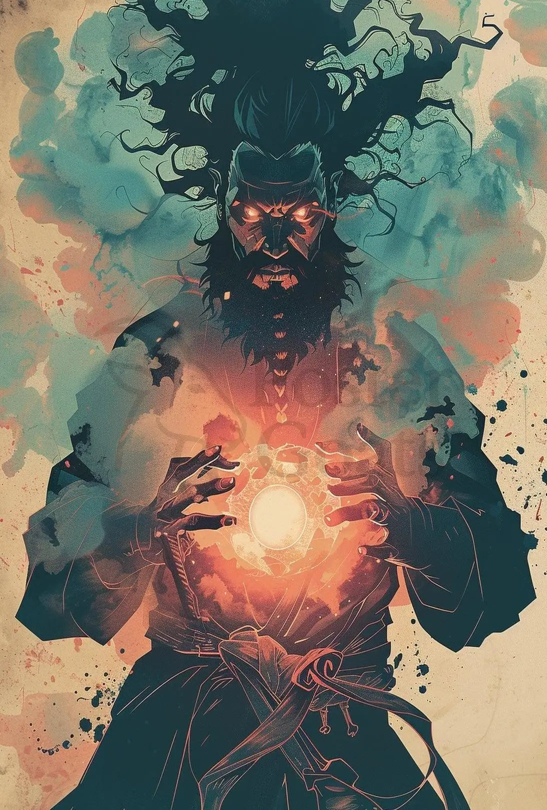 Mystical Sorcerer with Glowing Orb Fantasy Art Poster PosterGoat