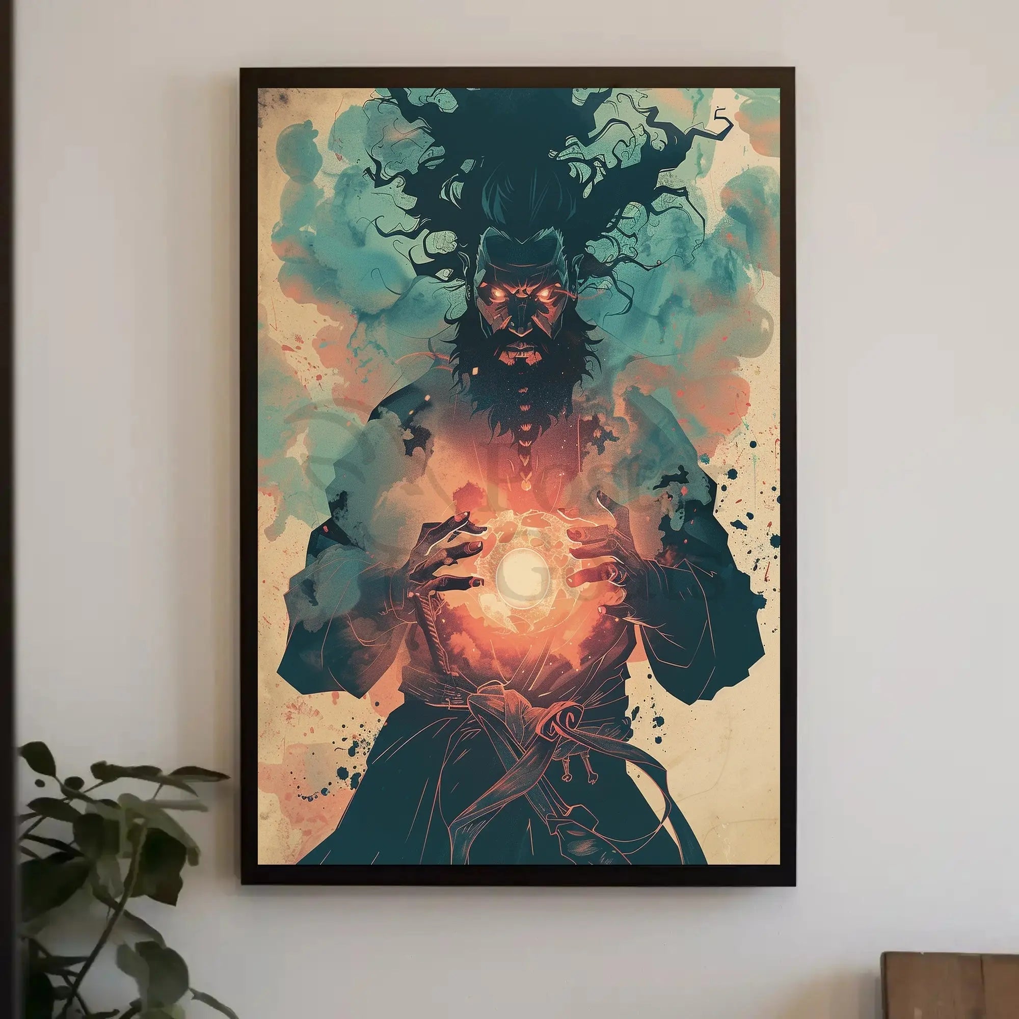 Mystical Sorcerer with Glowing Orb Fantasy Art Poster PosterGoat