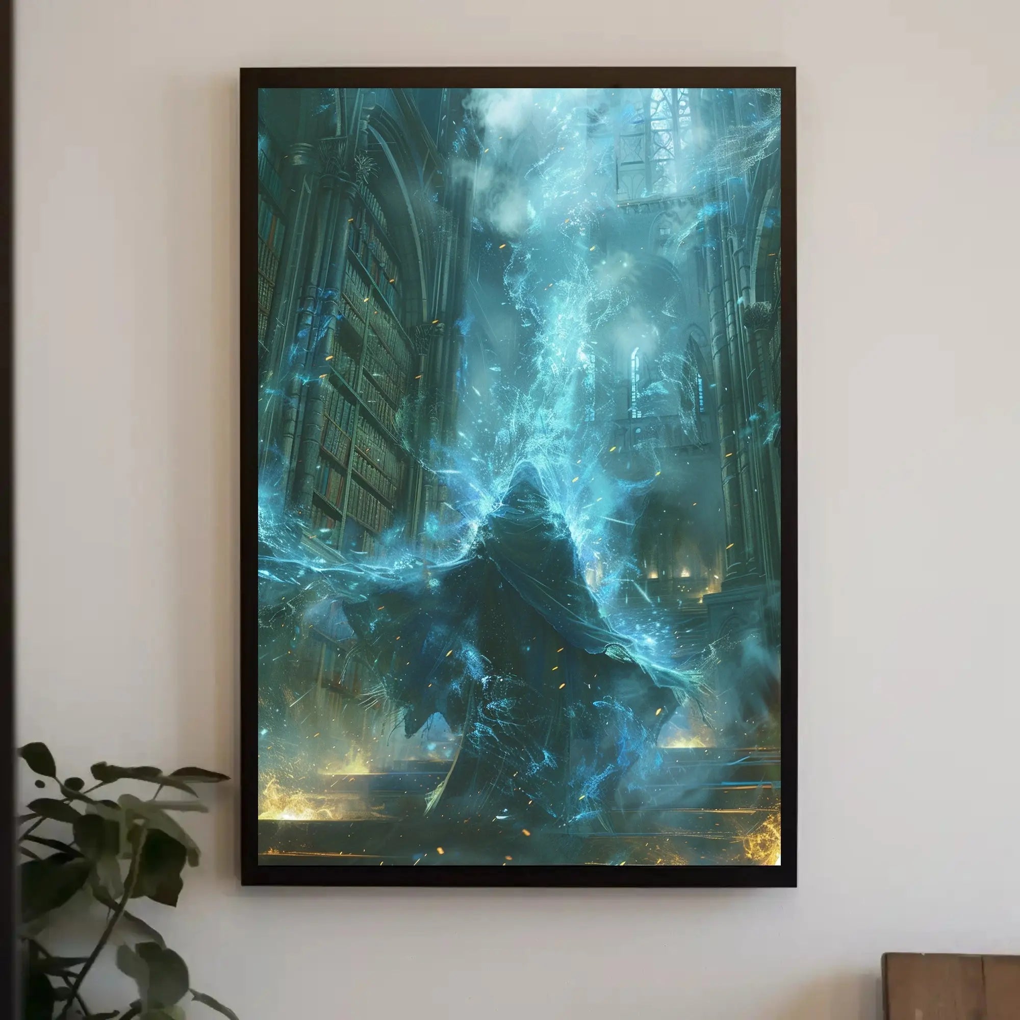 Mystical Wizard in Grand Library Fantasy Art Poster PosterGoat