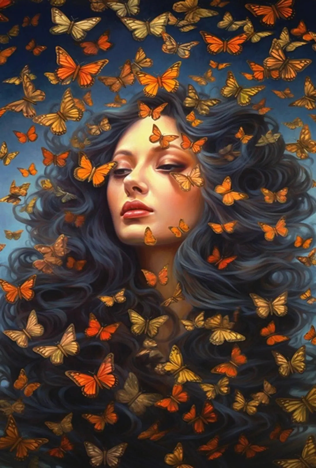 Mystical Woman with Butterflies Artistic Poster PosterGoat