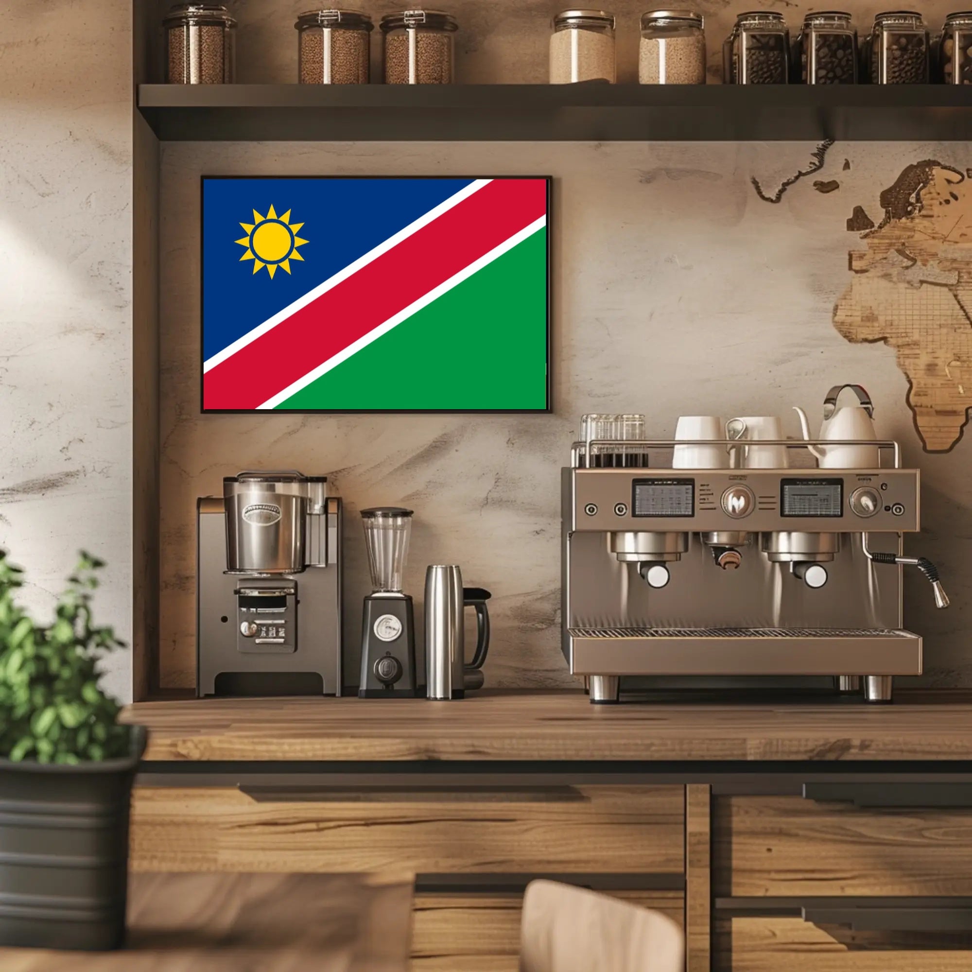 Namibia Flag with Modern Geometric Design Country Flag Poster PosterGoat