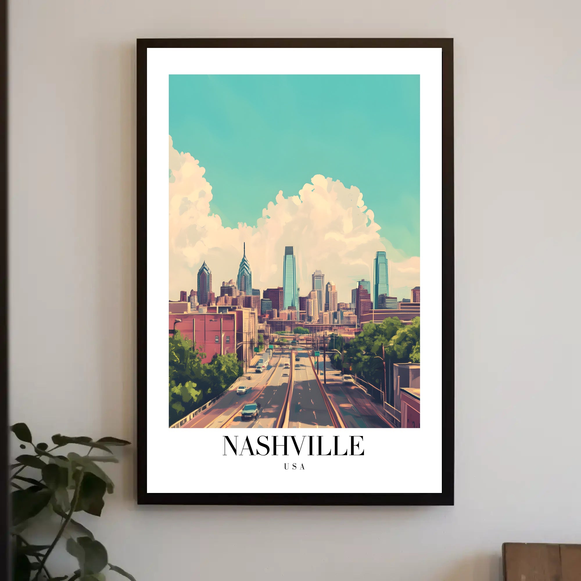Nashville Skyline in Pastel: Urban or Cityscape Poster PosterGoat