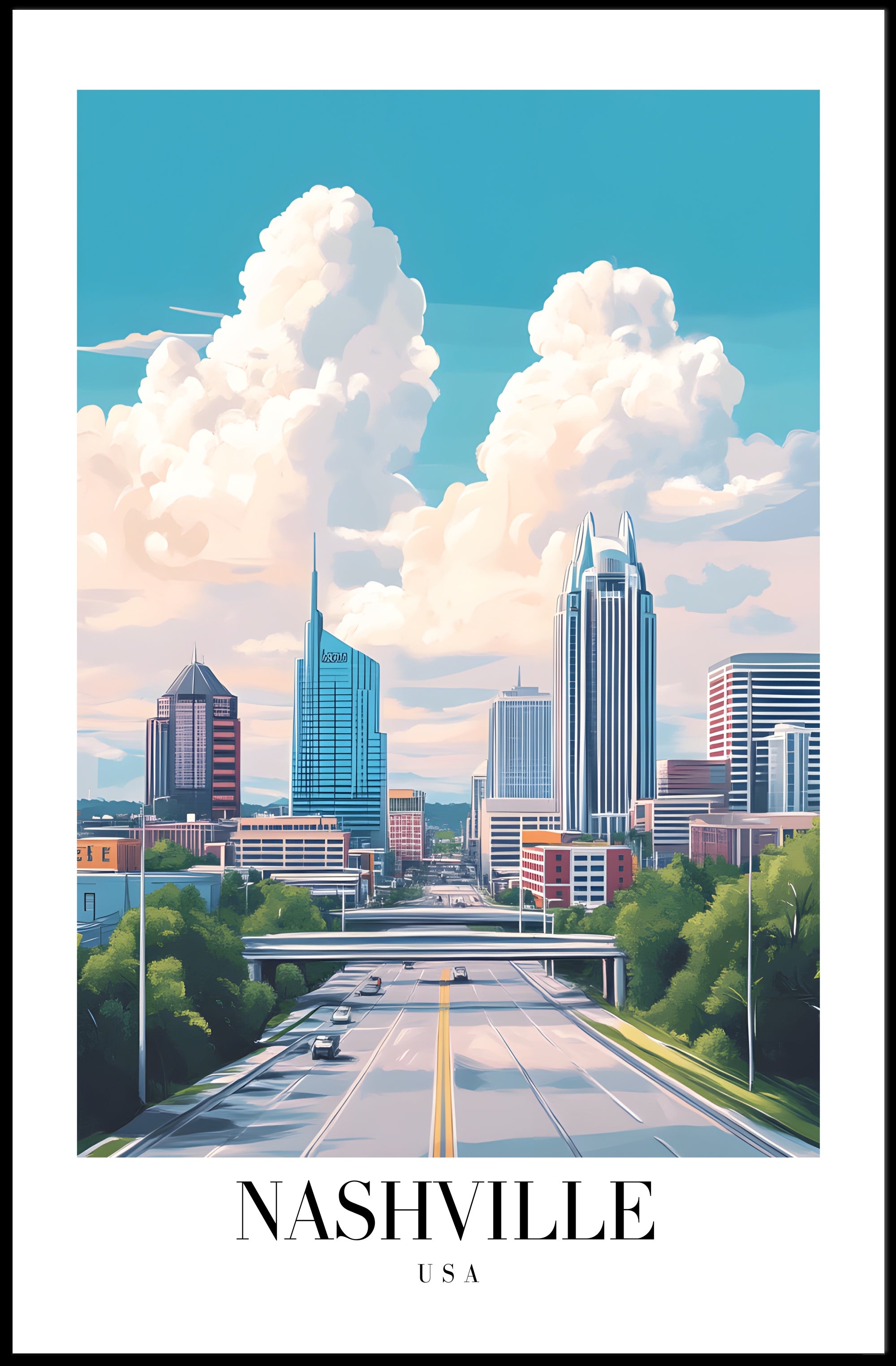 Nashville Urban Cityscape Vibrant Skyline Poster PosterGoat