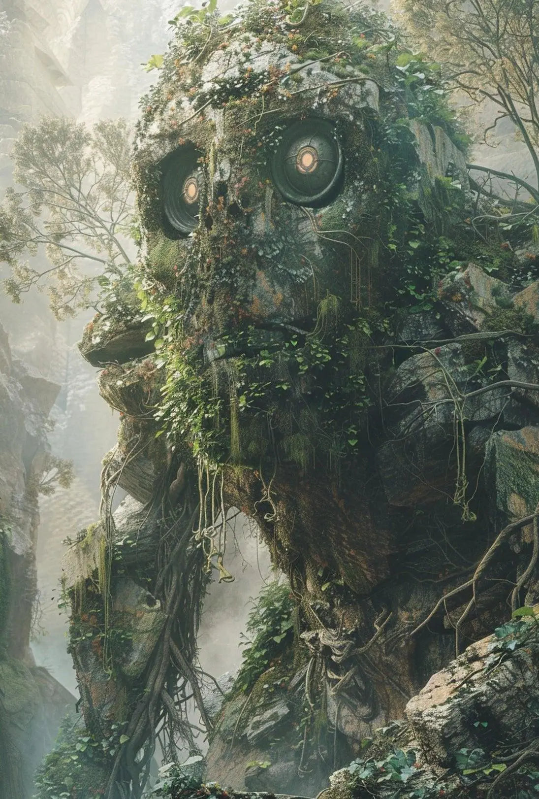 Nature Golem in Mystical Forest Futuristic Sci-Fi Poster PosterGoat