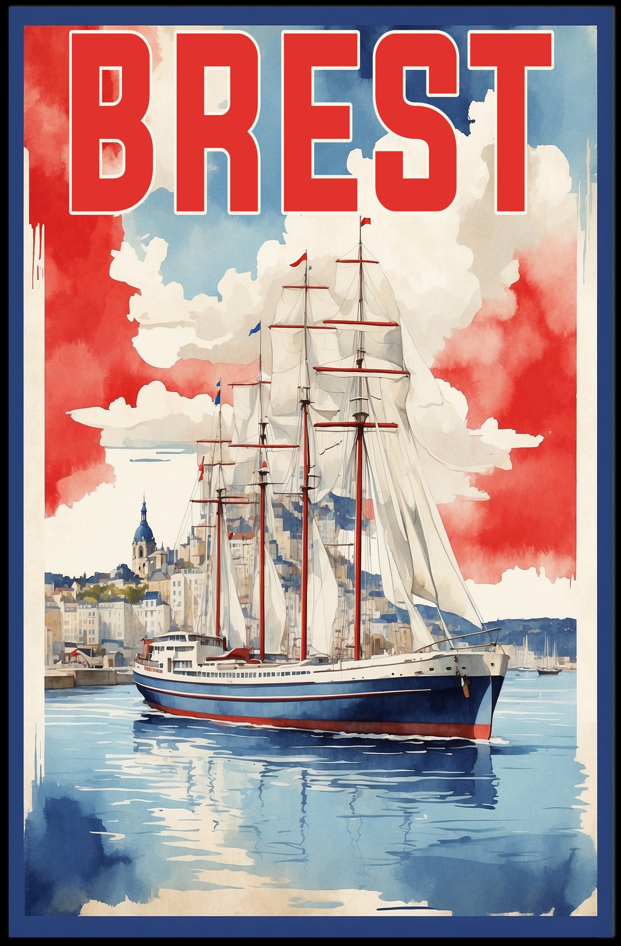 Nautical Watercolor Sailing Ship Cultural Heritage Poster PosterGoat