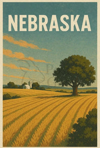 Nebraska Sunrise Landscape Vintage Travel Poster PosterGoat
