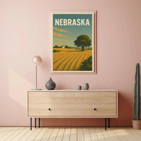 Nebraska Sunrise Landscape Vintage Travel Poster PosterGoat