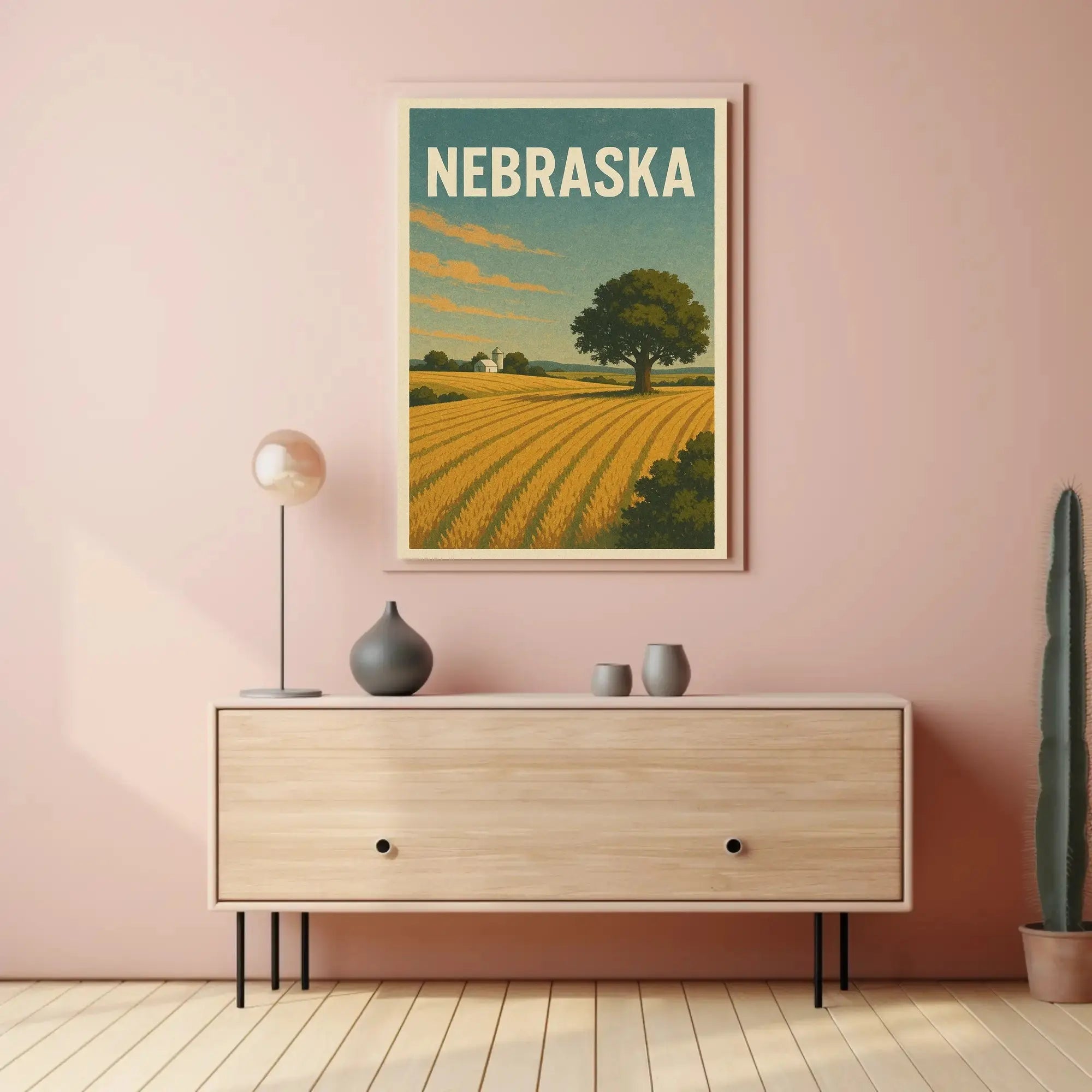 Nebraska Sunrise Landscape Vintage Travel Poster PosterGoat