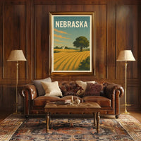 Nebraska Sunrise Landscape Vintage Travel Poster PosterGoat
