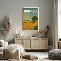 Nebraska Sunrise Landscape Vintage Travel Poster PosterGoat