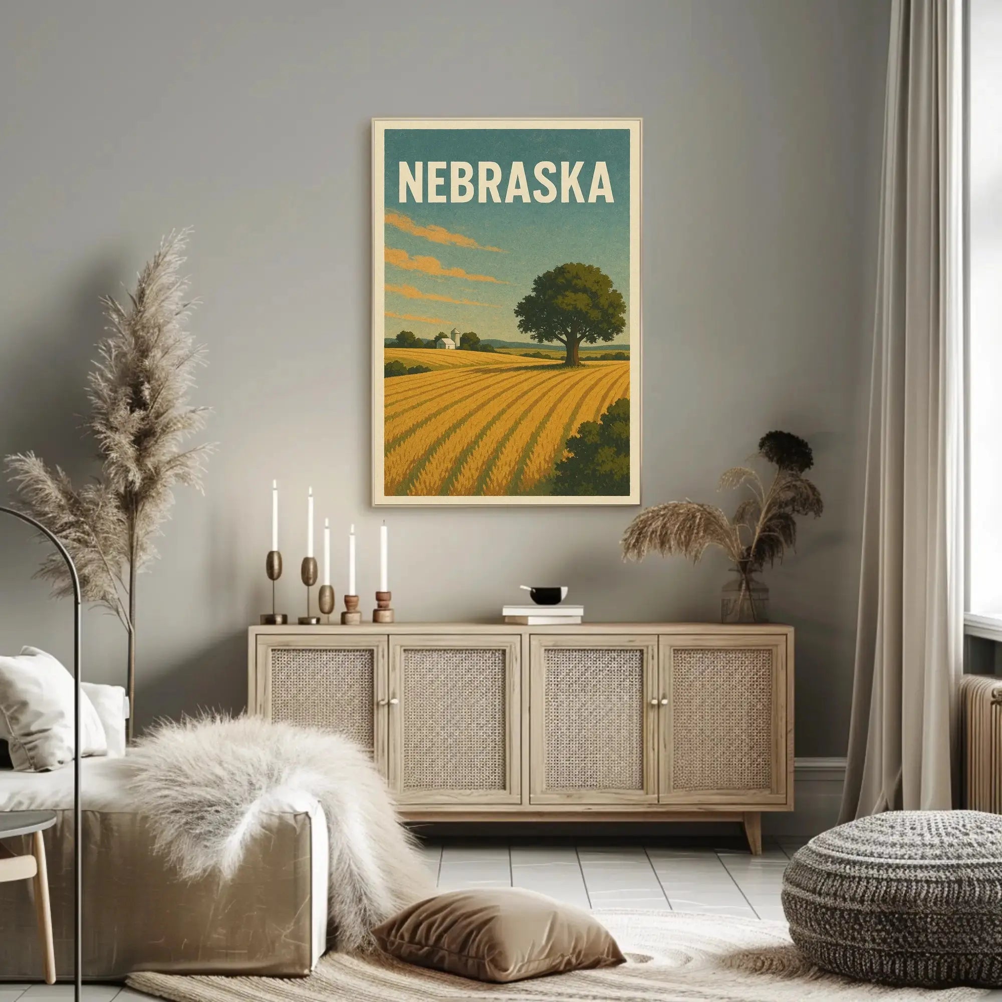 Nebraska Sunrise Landscape Vintage Travel Poster PosterGoat