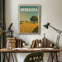 Nebraska Sunrise Landscape Vintage Travel Poster PosterGoat
