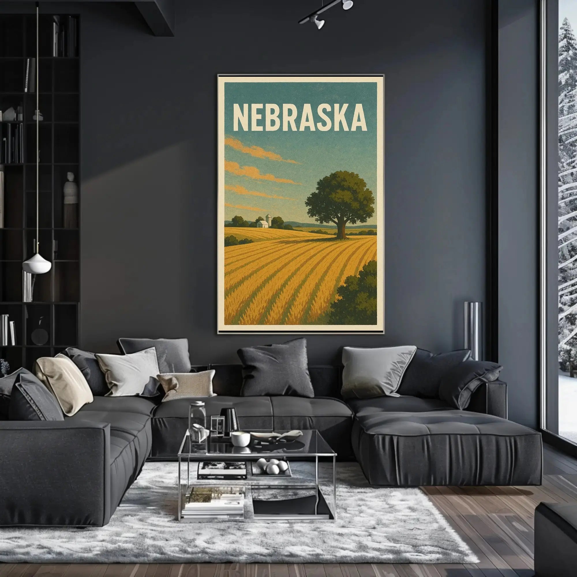 Nebraska Sunrise Landscape Vintage Travel Poster PosterGoat