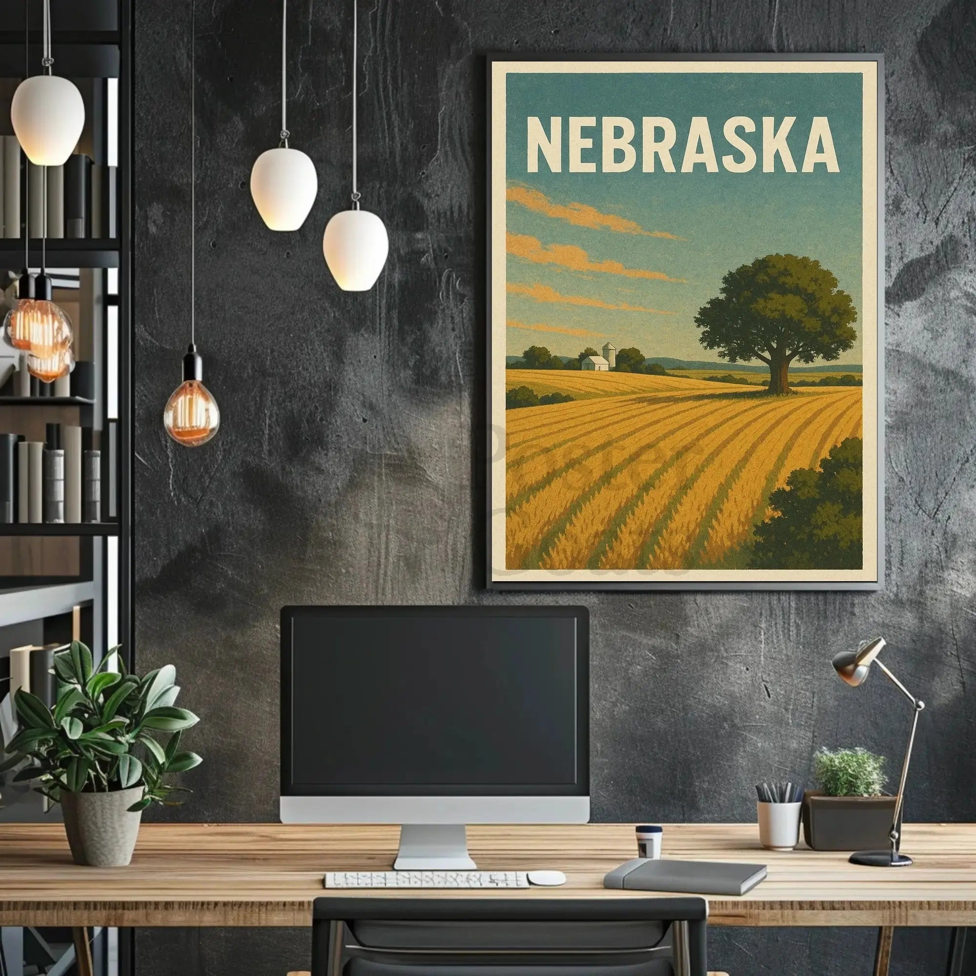 Nebraska Sunrise Landscape Vintage Travel Poster PosterGoat