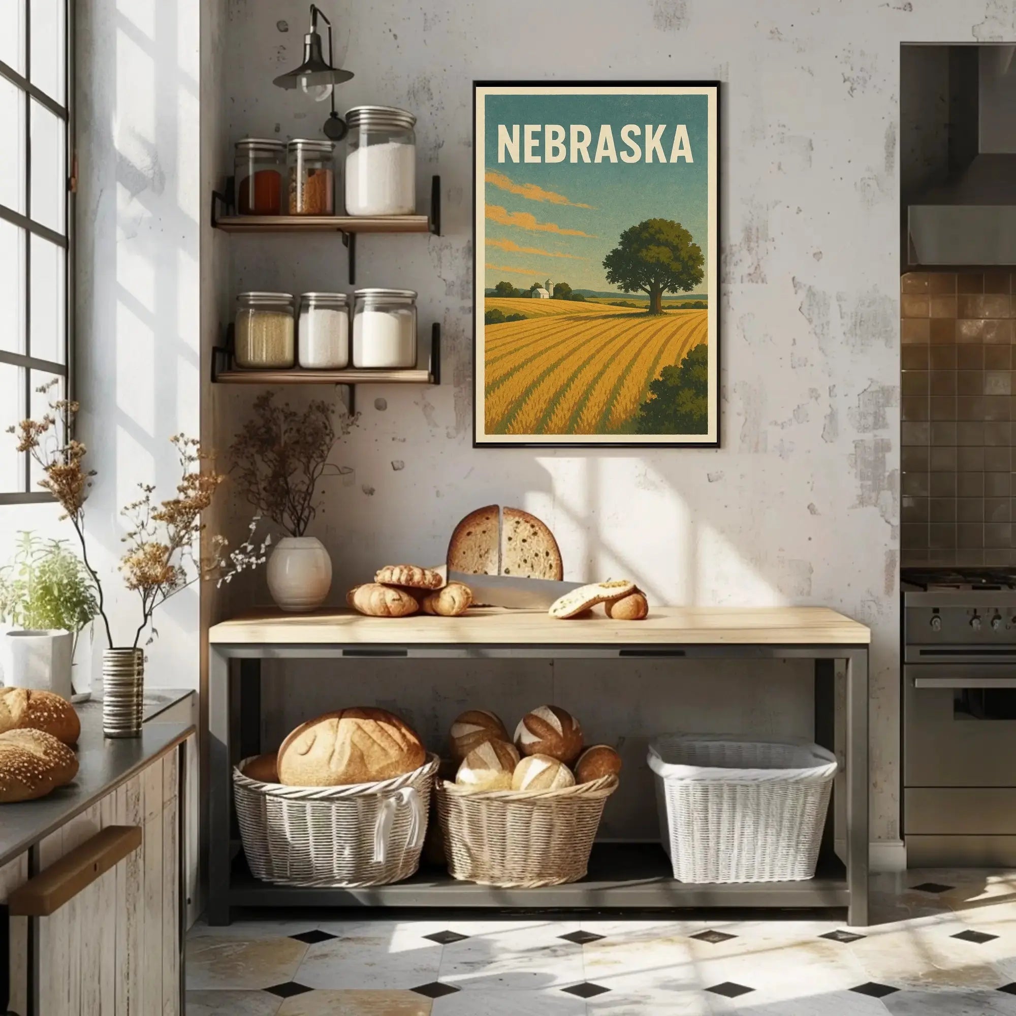 Nebraska Sunrise Landscape Vintage Travel Poster PosterGoat