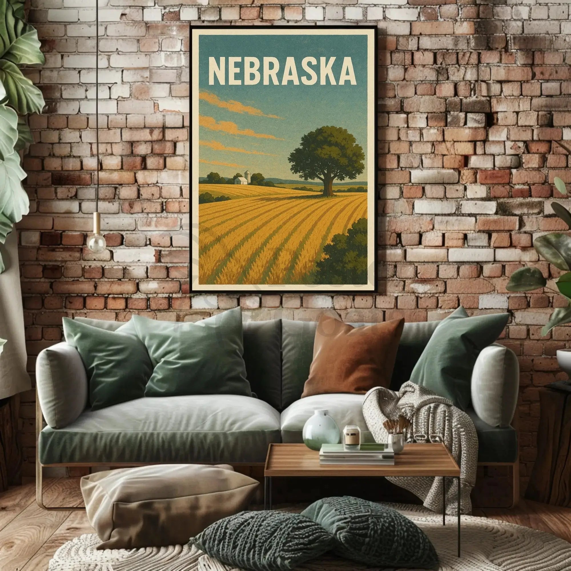 Nebraska Sunrise Landscape Vintage Travel Poster PosterGoat