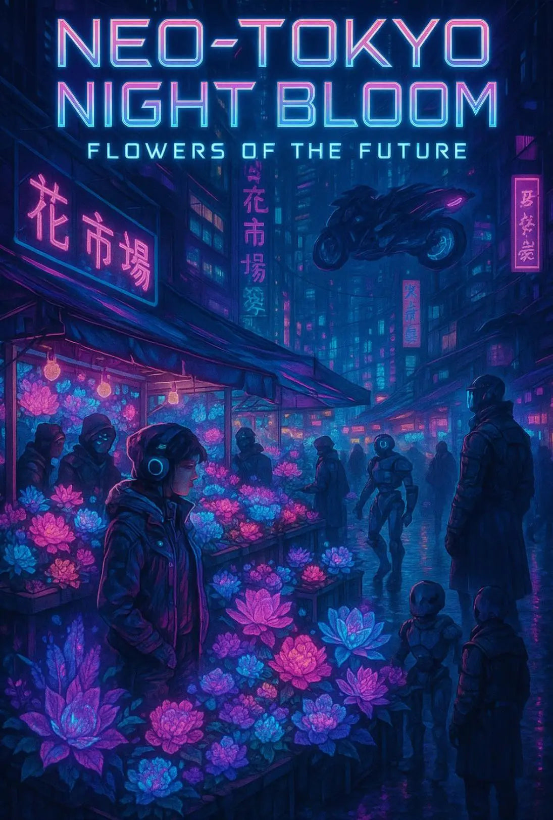 Neo-Tokyo Night Market Futuristic Sci-Fi Poster PosterGoat