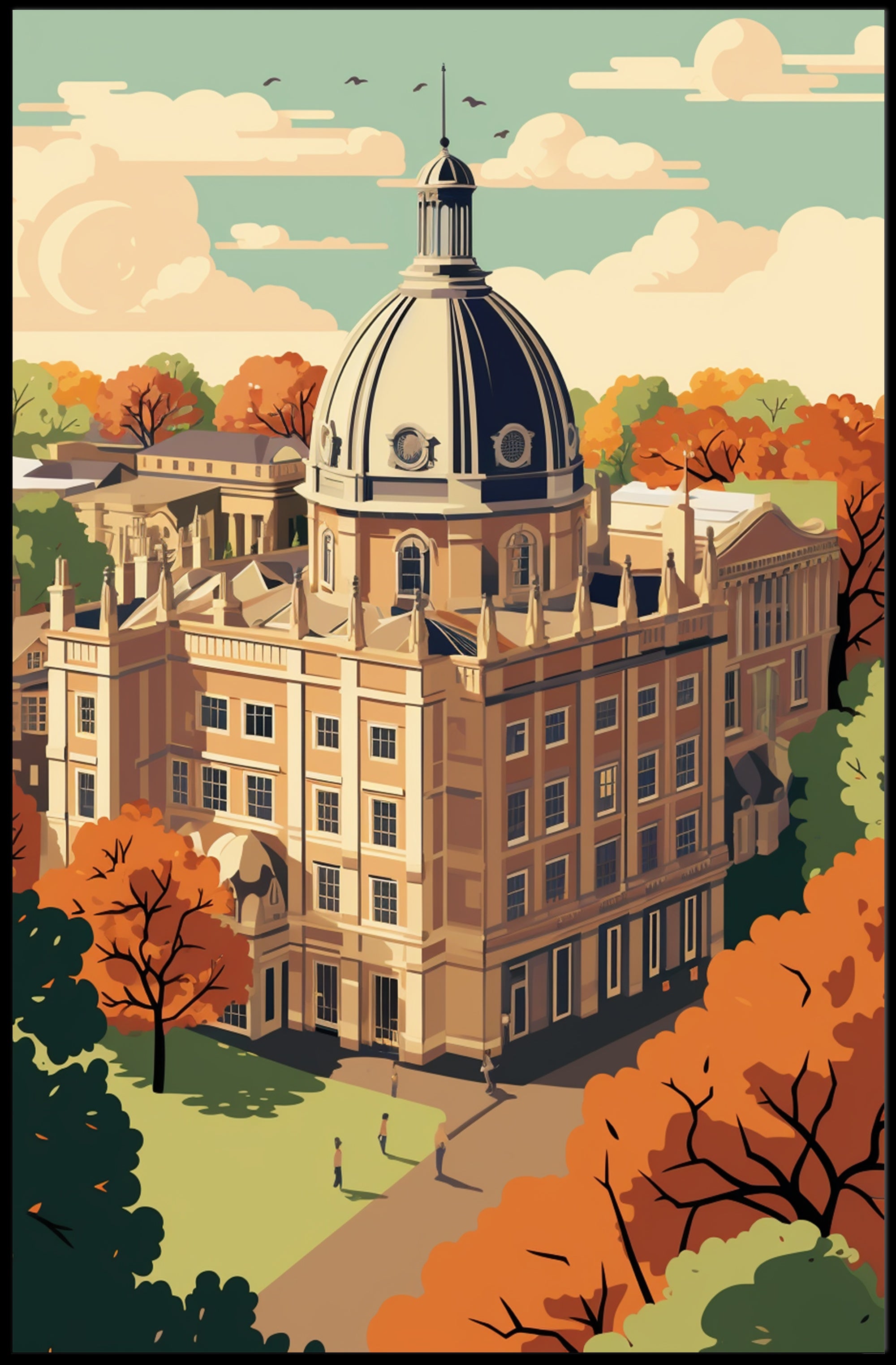 Neoclassical Architecture Autumn Scene Cultural or Heritage Poster PosterGoat