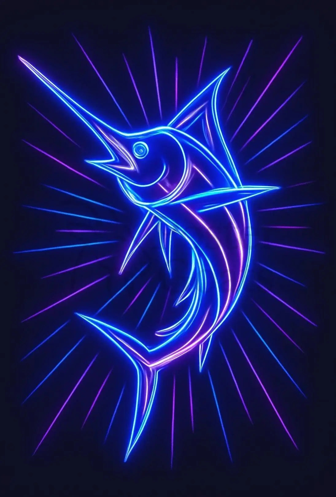 Neon Marlin Splendor: Striking Animal Poster PosterGoat