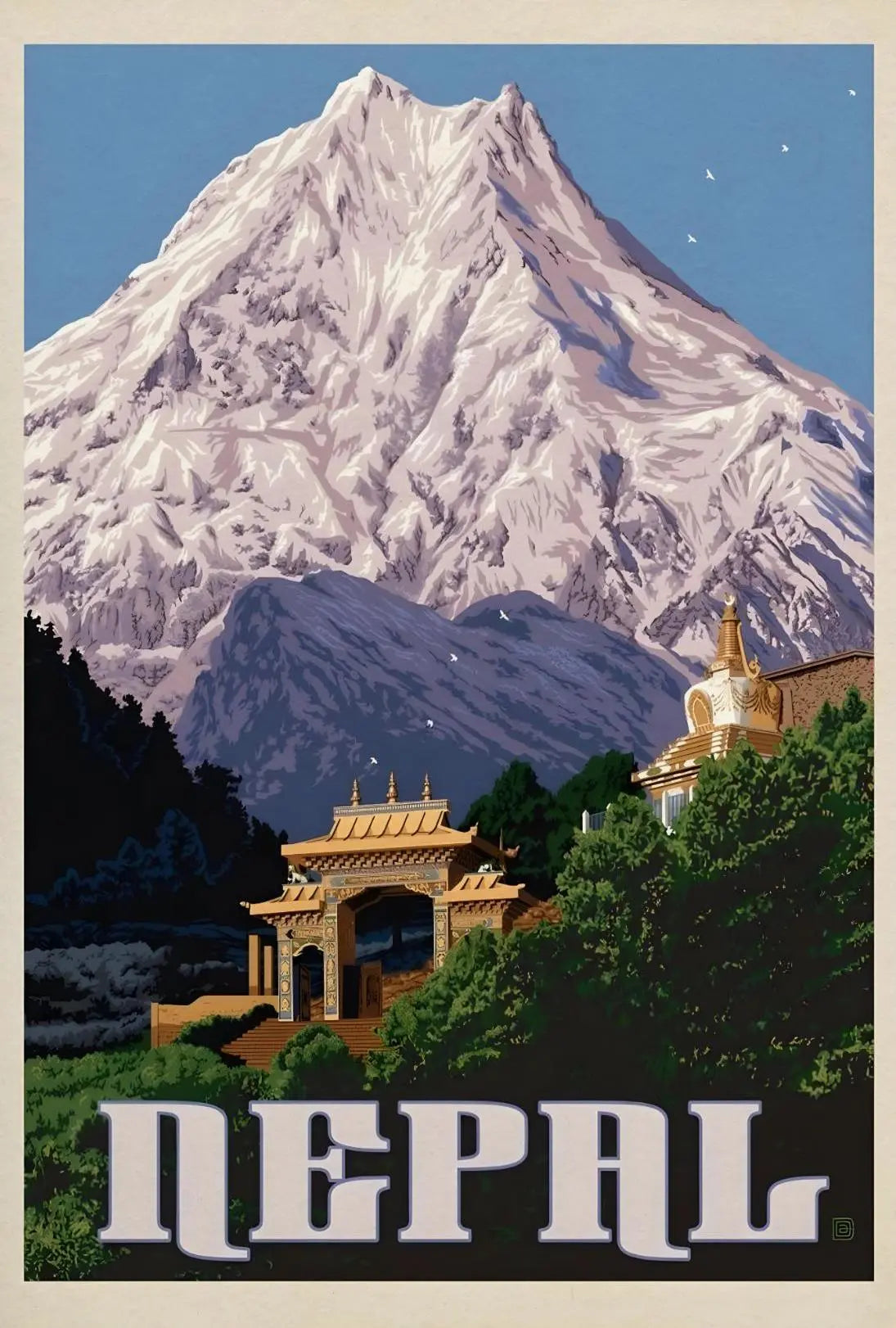 Nepalese Mountain Vintage Travel Art - Travel Poster PosterGoat