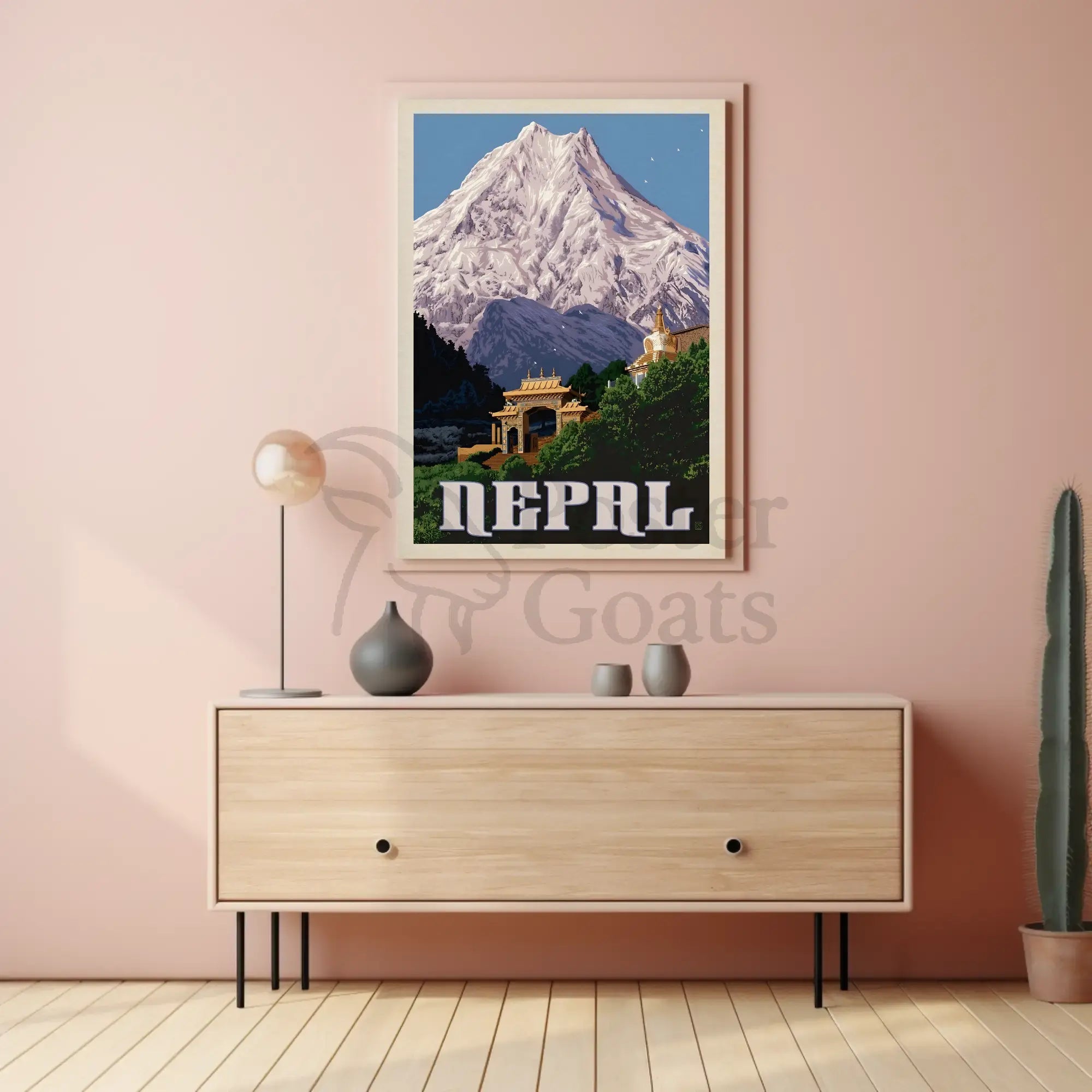 Nepalese Mountain Vintage Travel Art - Travel Poster PosterGoat
