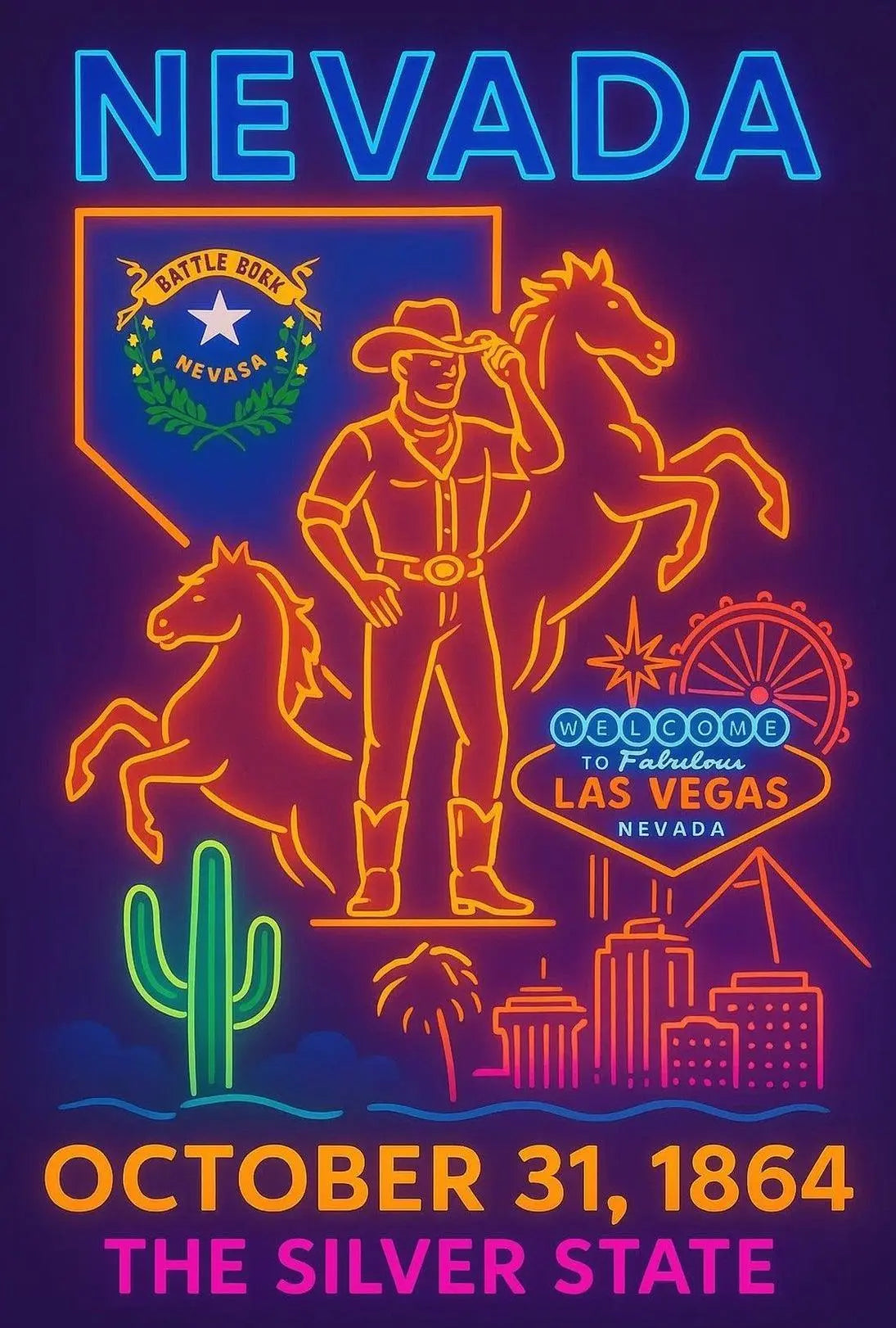 Nevada Heritage Neon Lights Travel Poster PosterGoat