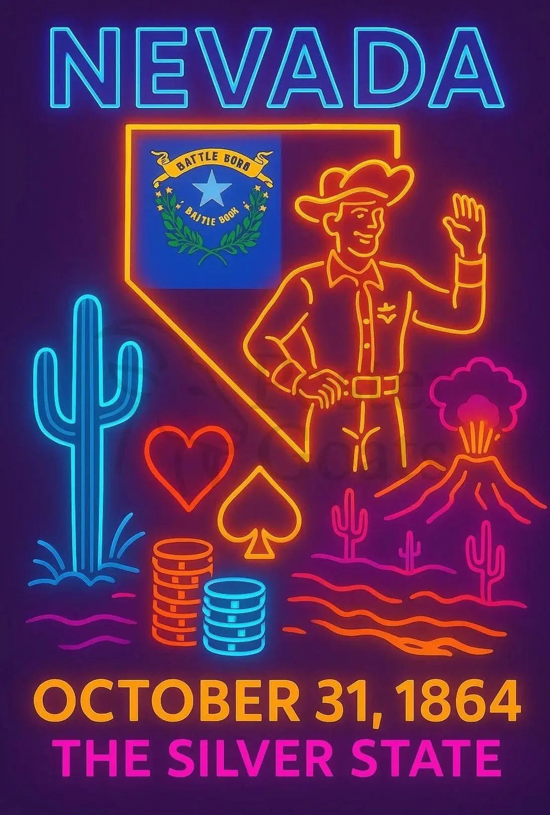 Nevada Neon Design State Pride Cultural Heritage Poster PosterGoat