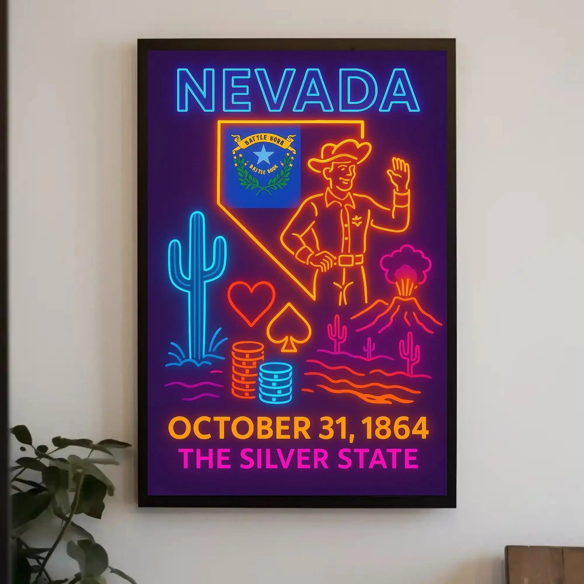 Nevada Neon Design State Pride Cultural Heritage Poster PosterGoat