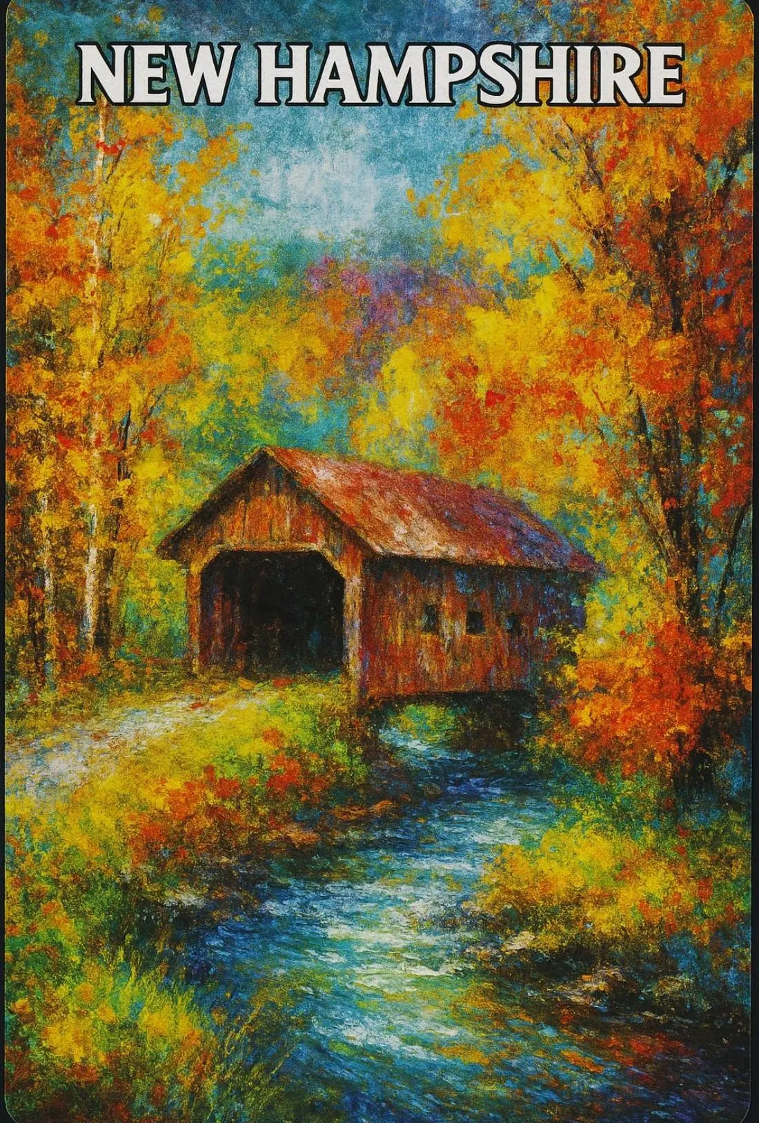 New Hampshire Autumn Scene Impressionistic Travel Poster PosterGoat