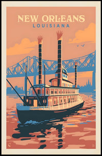 New Orleans Steamboat Art Deco Travel Poster PosterGoat