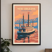 New Orleans Steamboat Art Deco Travel Poster PosterGoat