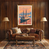 New Orleans Steamboat Art Deco Travel Poster PosterGoat