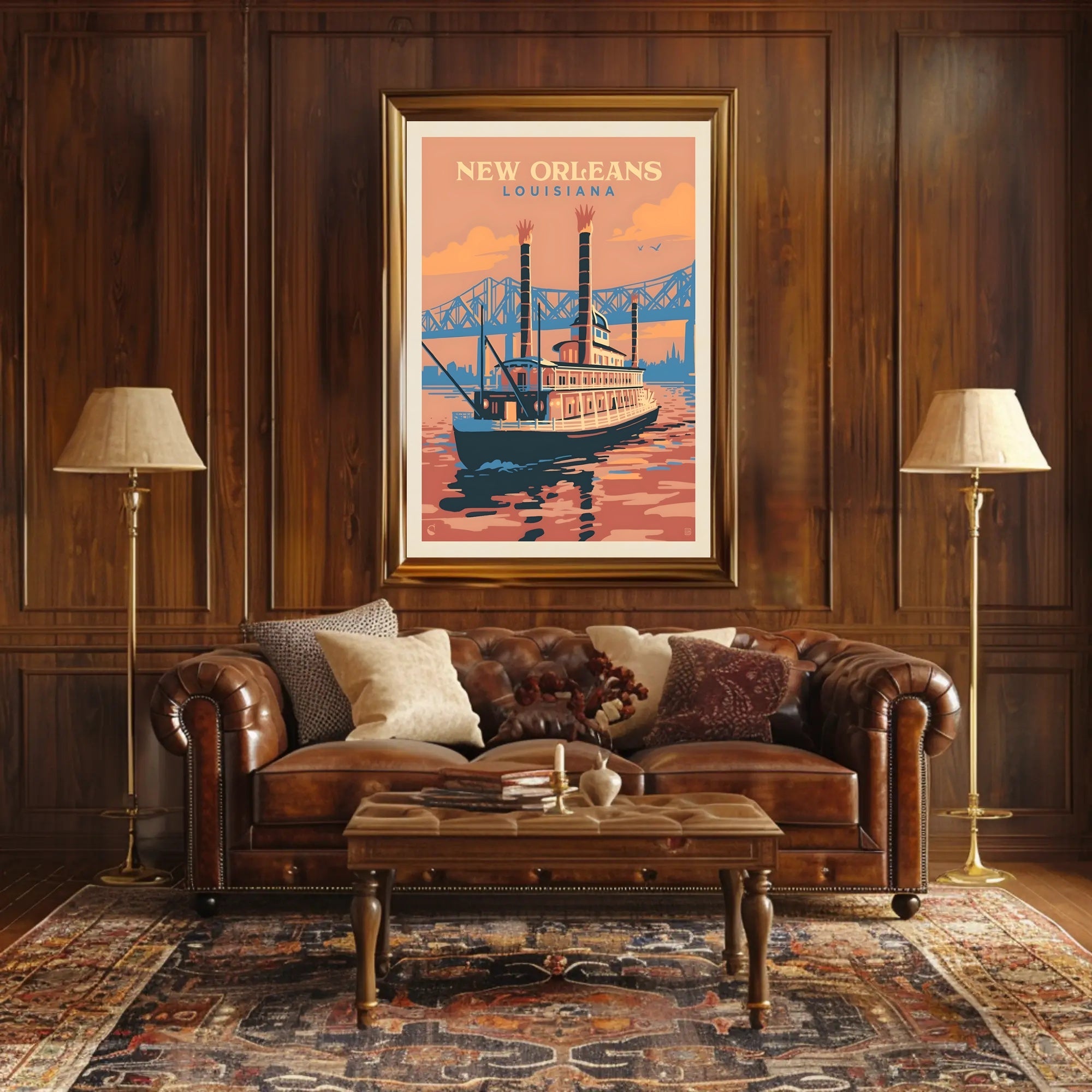 New Orleans Steamboat Art Deco Travel Poster PosterGoat