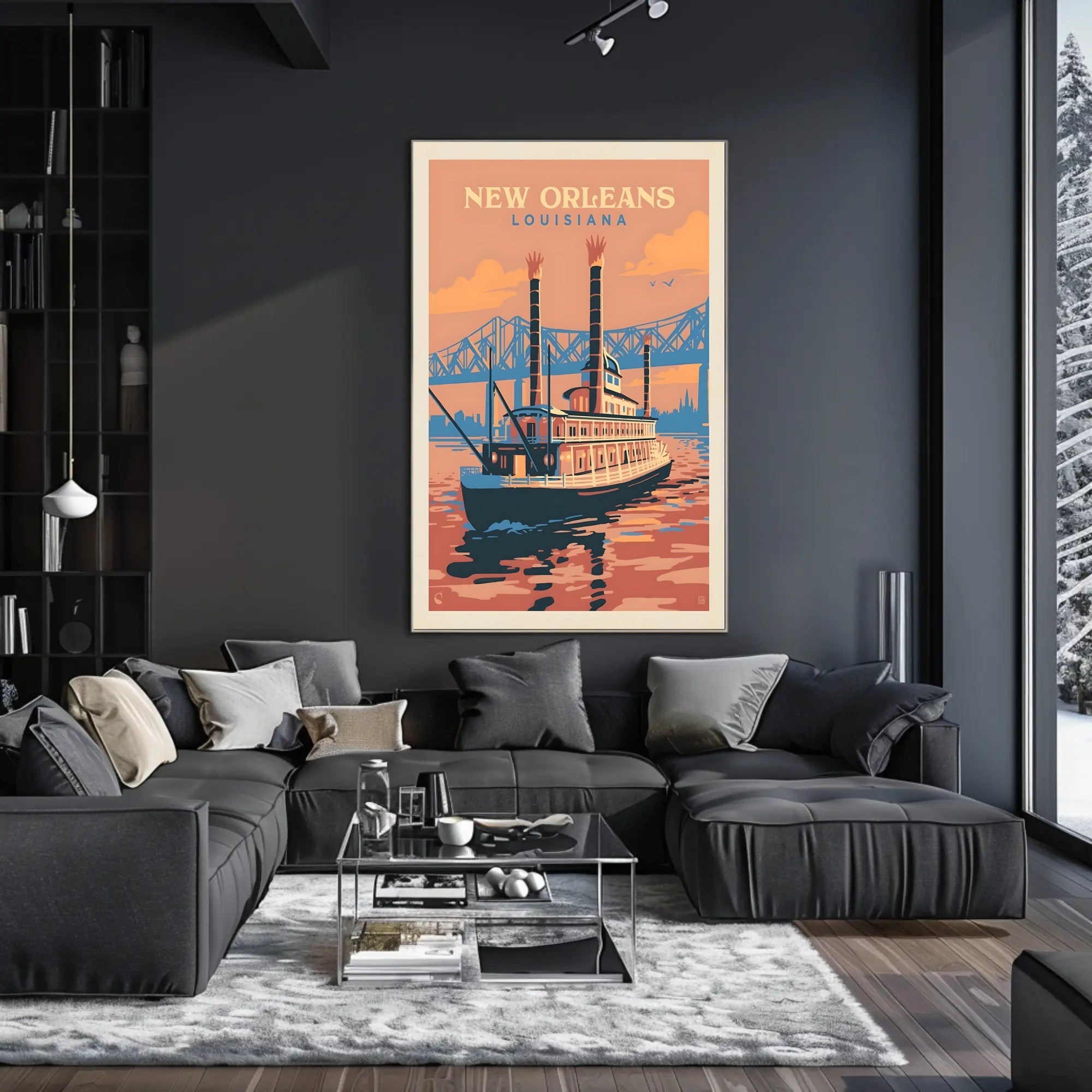 New Orleans Steamboat Art Deco Travel Poster PosterGoat