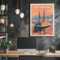 New Orleans Steamboat Art Deco Travel Poster PosterGoat