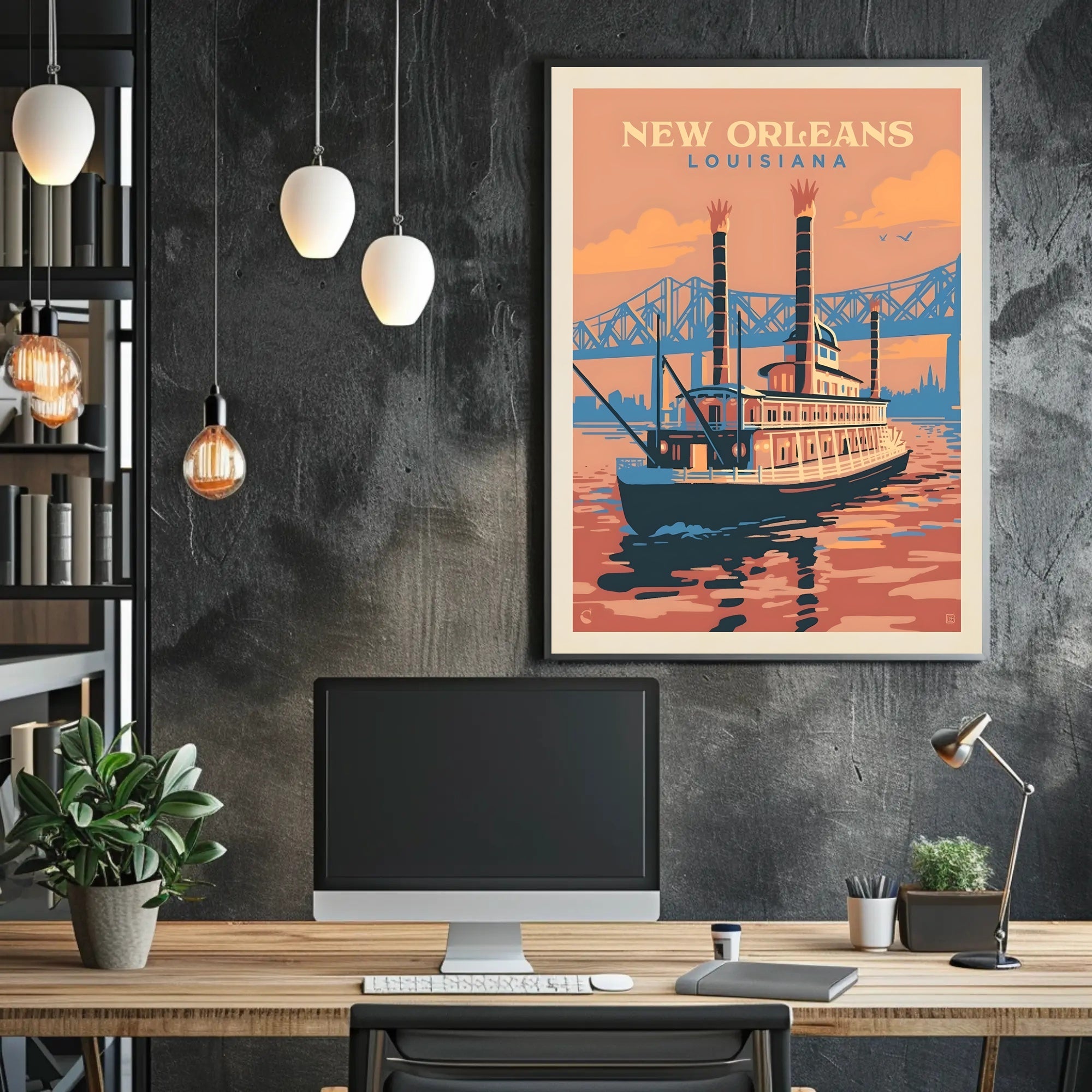 New Orleans Steamboat Art Deco Travel Poster PosterGoat