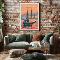 New Orleans Steamboat Art Deco Travel Poster PosterGoat