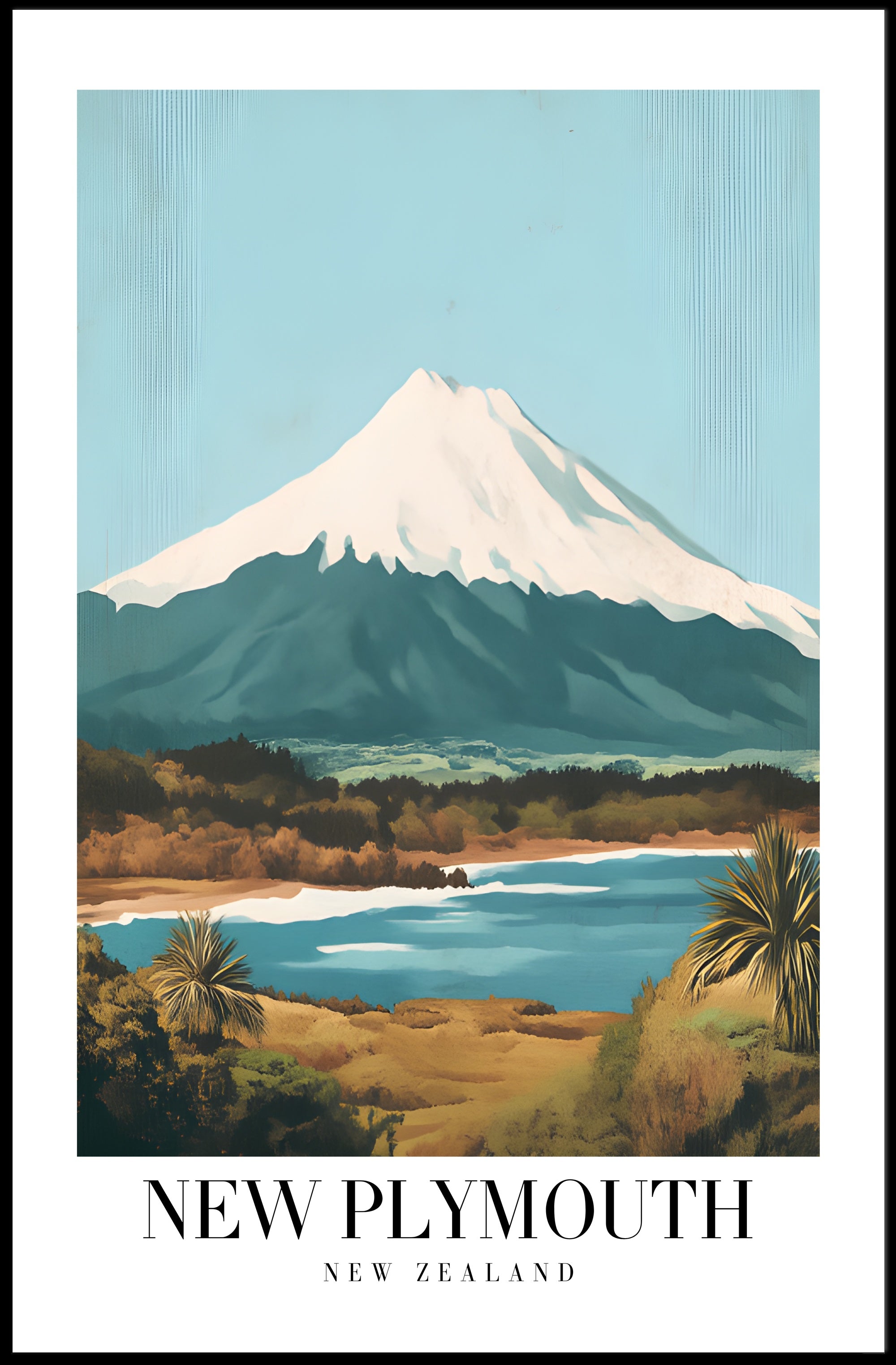 New Plymouth Vintage Travel Landscape Poster PosterGoat