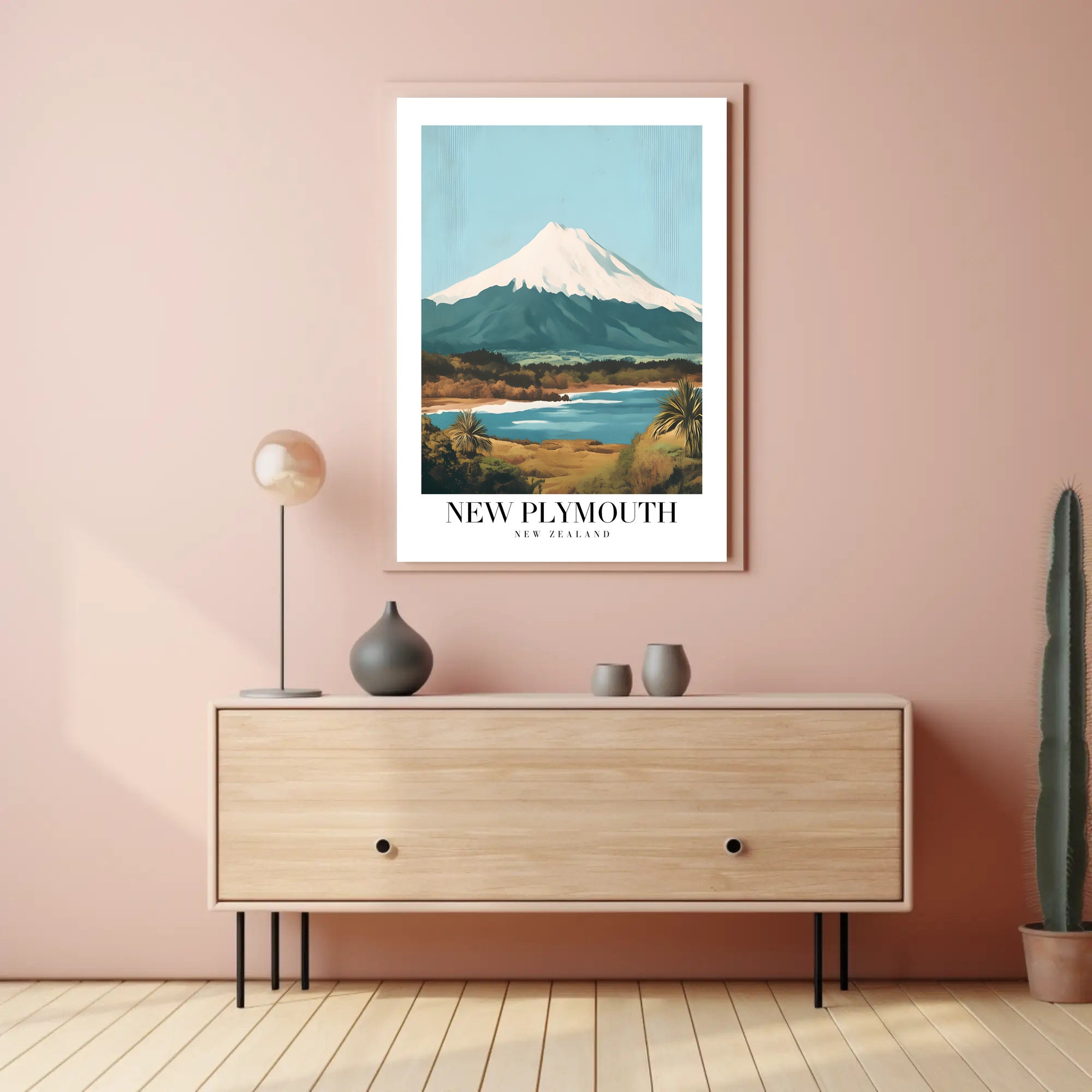 New Plymouth Vintage Travel Landscape Poster PosterGoat