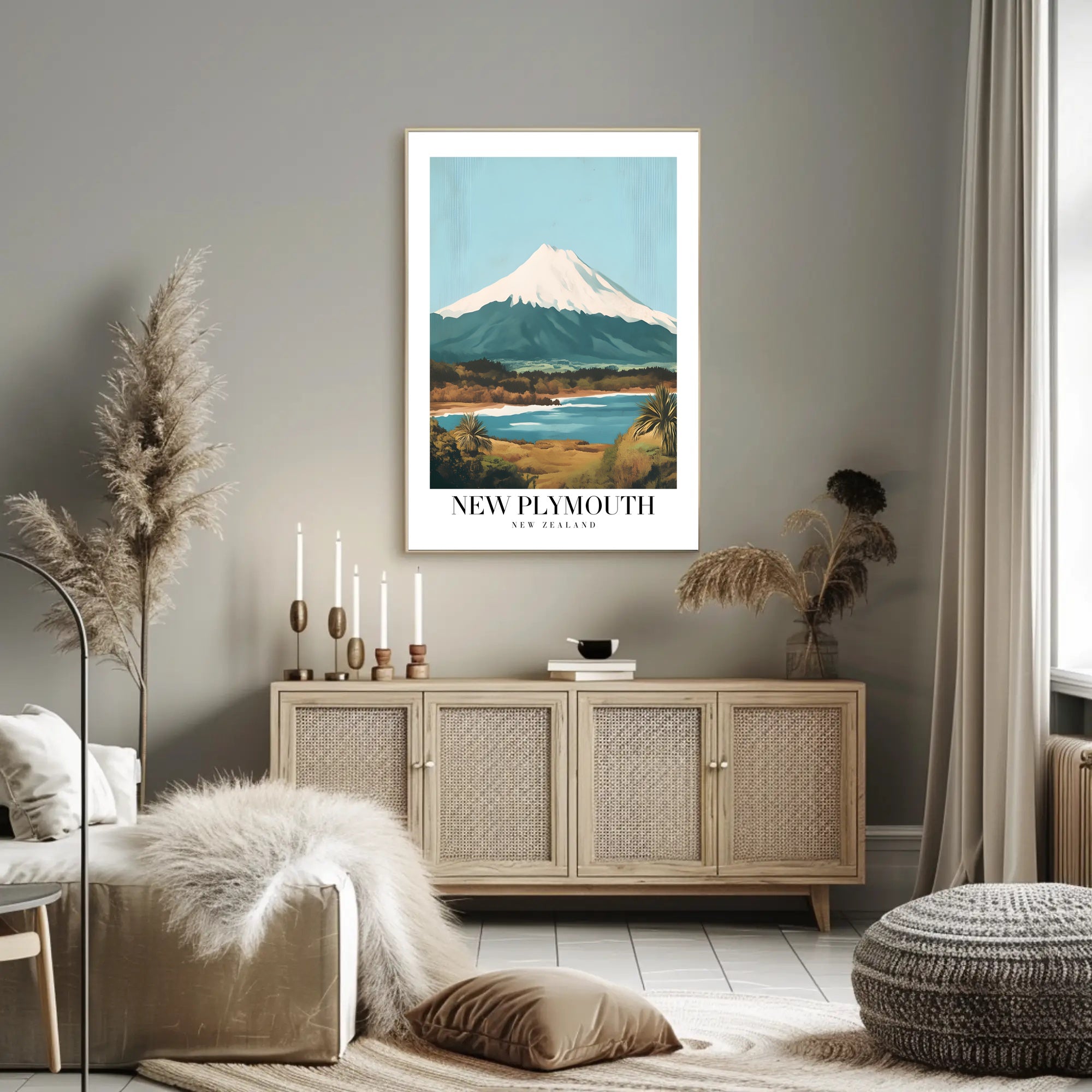New Plymouth Vintage Travel Landscape Poster PosterGoat