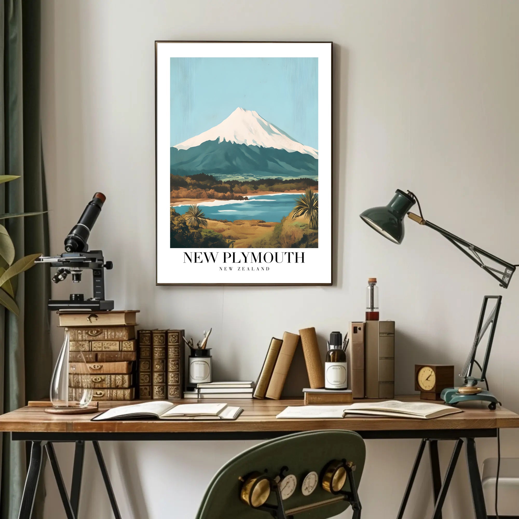 New Plymouth Vintage Travel Landscape Poster PosterGoat