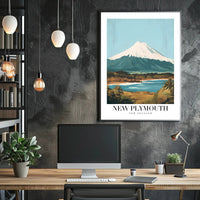 New Plymouth Vintage Travel Landscape Poster PosterGoat
