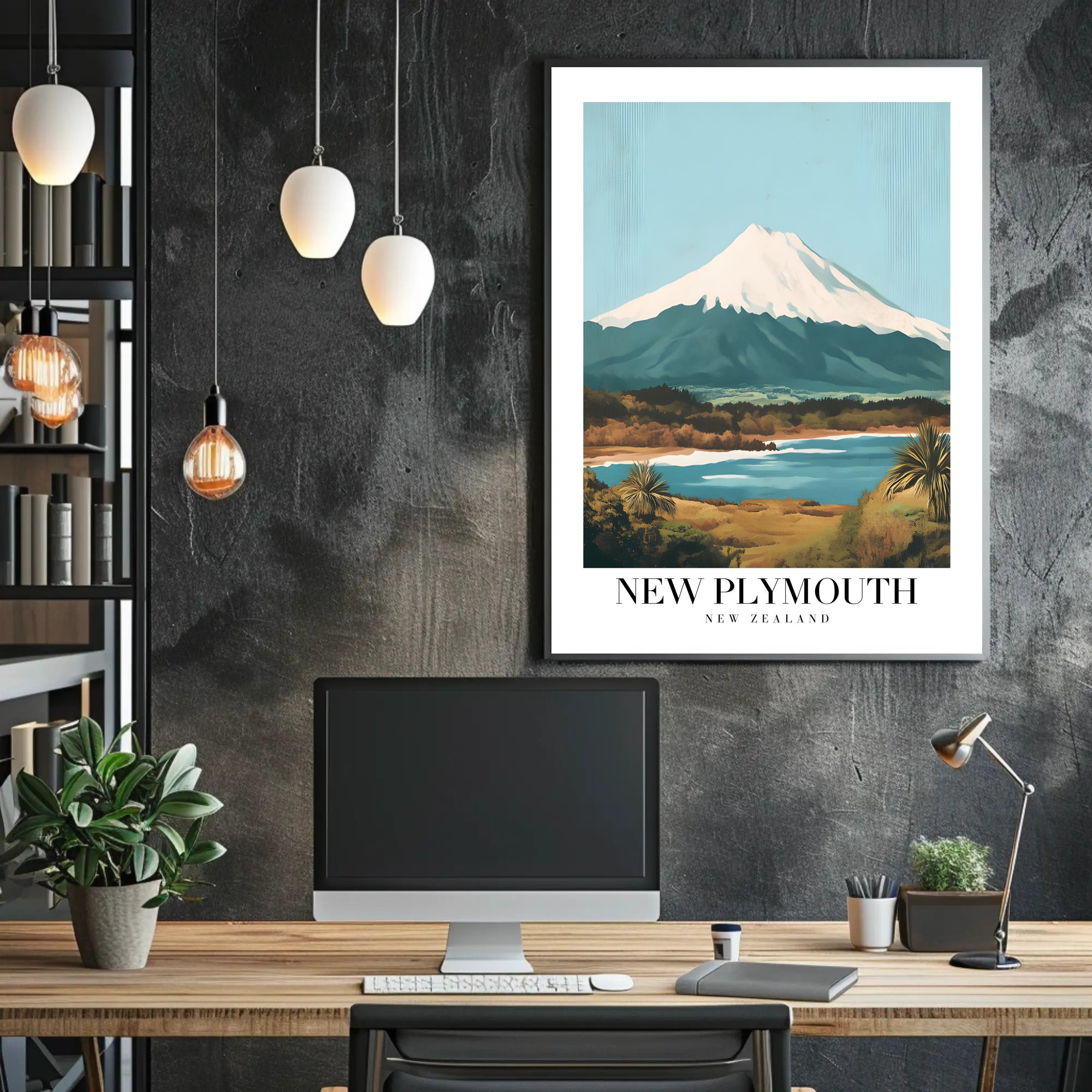 New Plymouth Vintage Travel Landscape Poster PosterGoat